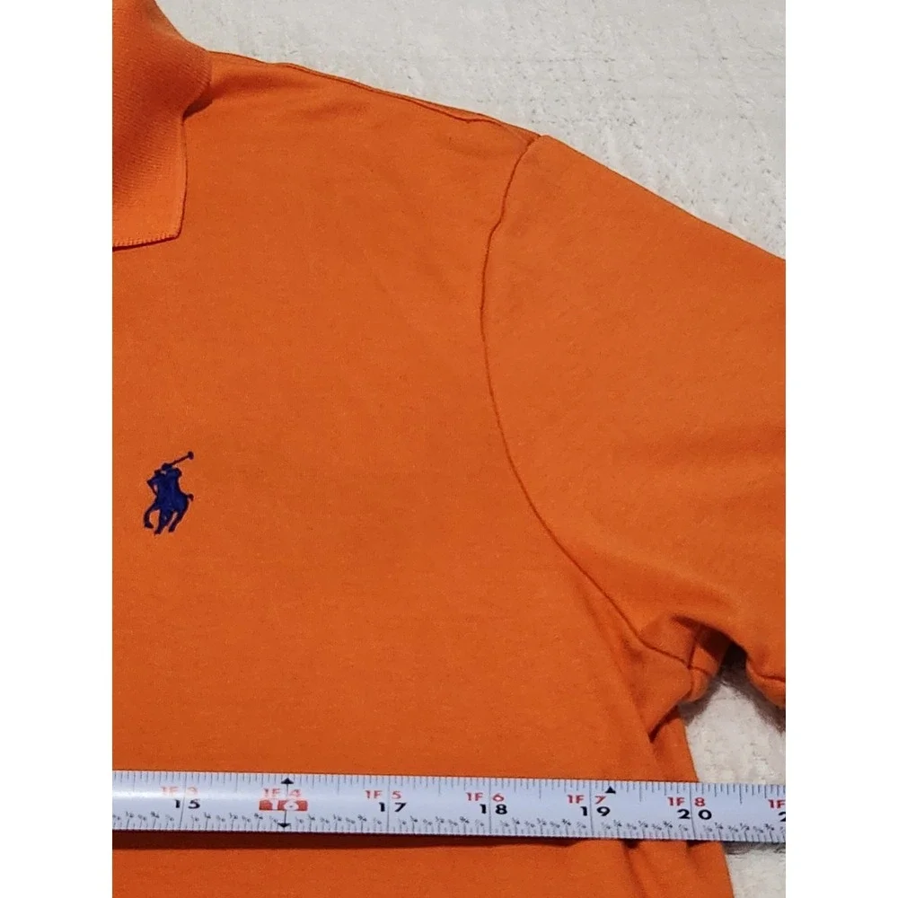 Polo Ralph Lauren Men's Large Orange Cotton Short Sleeve Polo Shirt Blue Pony‎